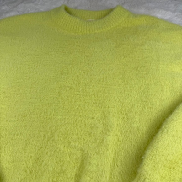 Calia by Carrie Underwood Sweater Fuzzy Eyelash Crewneck Neon Yellow Women's M - Picture 2 of 8